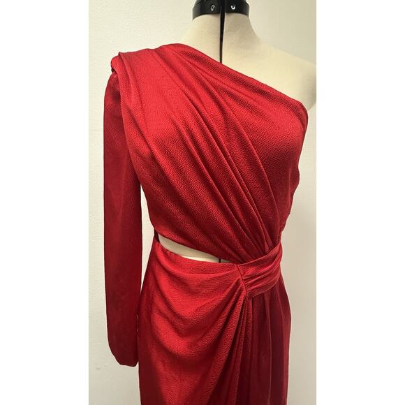 Monique Lhuillier Red One-Shoulder Midi Dress - Picture 6 of 14